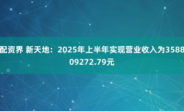 配资界 新天地:2025年上半年实现营业收入为358809272.79元